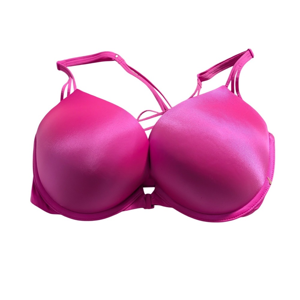 Victoria's Secret Bombshell Plunge Push Up Bra 34D Neon Pink Front-Close